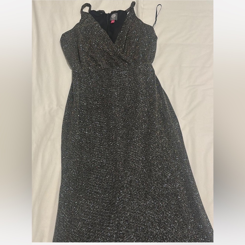 Vince Camuto Strapless Black Glitter Dress